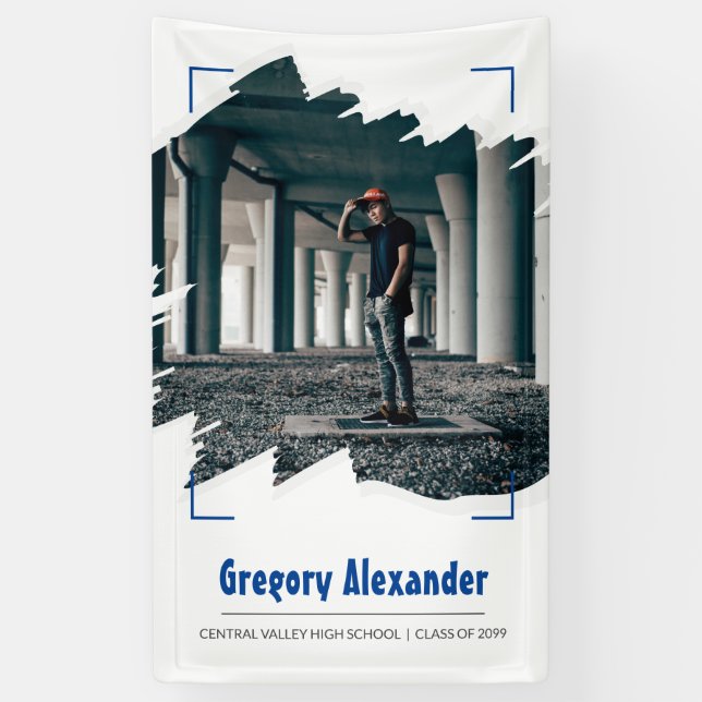 Blue Edgy Abstrakt Brushstroke Foto Abschluss Banner (Vertikal)