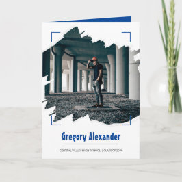 Blue Edgy Abstrakt Brushstroke Foto Abschluss Einladung