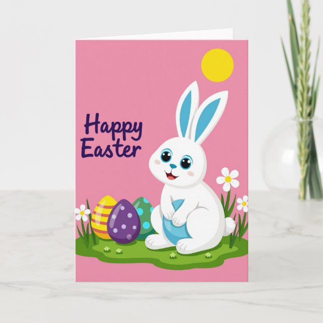 Blue Egg Bunny Pattern Holiday Card Karte (Vorderseite)