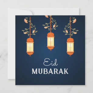 Blue Eid Mubarak Floral Lantern Islamisch Feiertagskarte