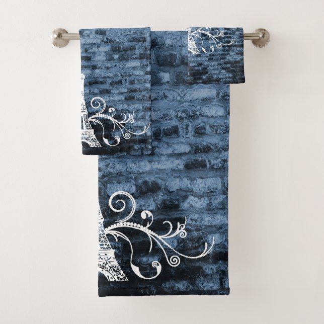 Blue Eiffel Towel Grunge Handtuch Set (Insitu)