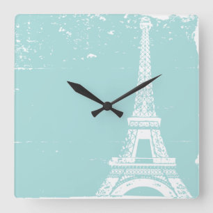 Blue Eiffel Tower Custom Wall Clock Quadratische Wanduhr