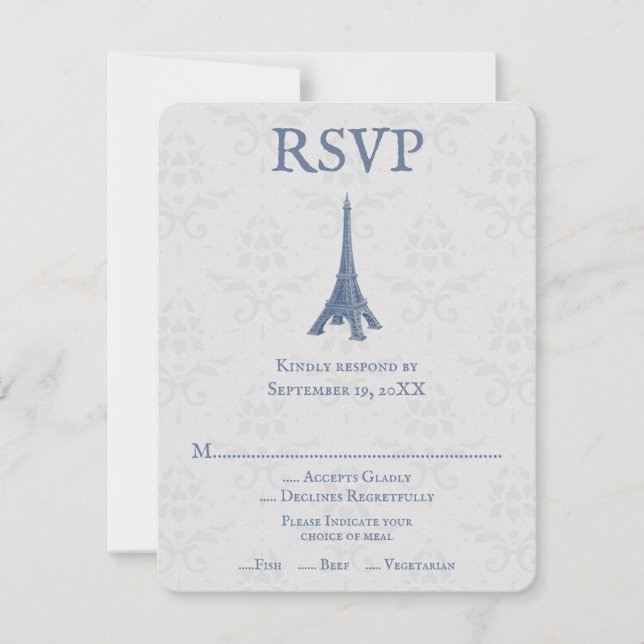Blue Eiffel Tower Damask - RSVP-Karte RSVP Karte (Vorderseite)