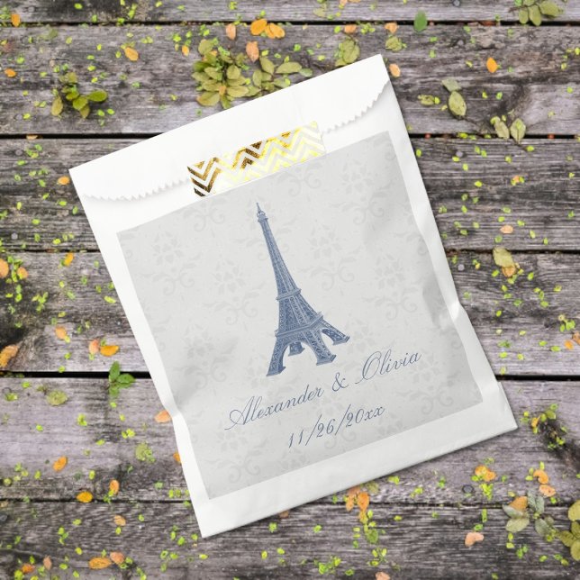 Blue Eiffel Tower Damask Wedding Favor Bags Geschenktütchen (Blue Eiffel Tower Damask Wedding Favor Bags)
