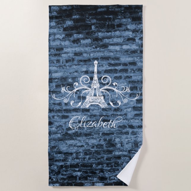 Blue Eiffel Tower Grunge Beach Handtuch (Vorderseite)