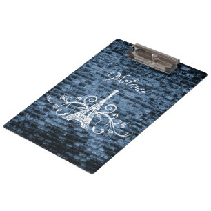 Blue Eiffel Tower Grunge Clipboard Klemmbrett