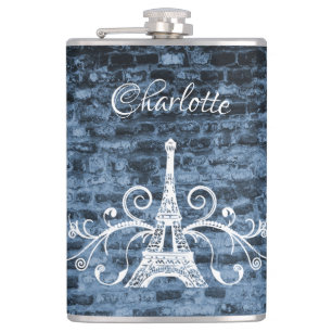 Blue Eiffel Tower Grunge Flask Flachmann