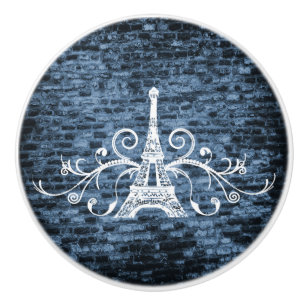 Blue Eiffel Tower Grunge Keramik Pull Keramikknauf