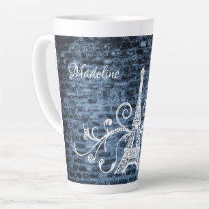 Blue Eiffel Tower Grunge Latte Tasse