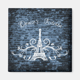 Blue Eiffel Tower Grunge Magnet