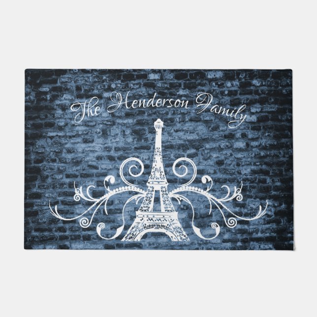 Blue Eiffel Tower Grunge Personalisiert Door Mat Fußmatte (Vorderseite)