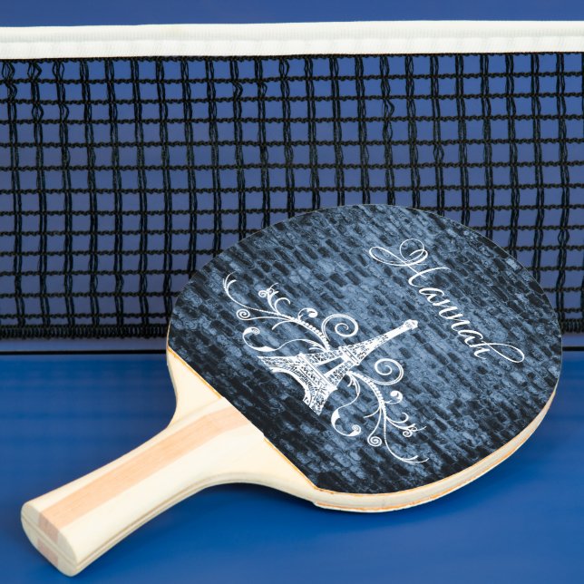Blue Eiffel Tower Grunge Ping Pong Paddle Tischtennis Schläger (InSitu)
