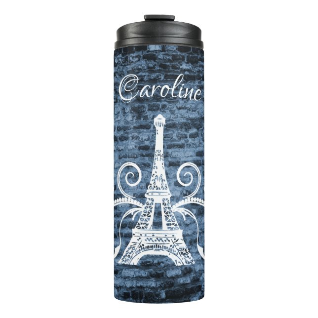 Blue Eiffel Tower Grunge Thermal Tumbler Thermosbecher (Vorderseite)