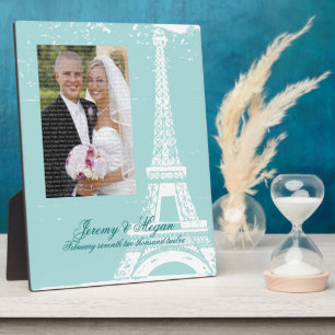 Blue Eiffel Tower Wedding Foto Plaques Fotoplatte