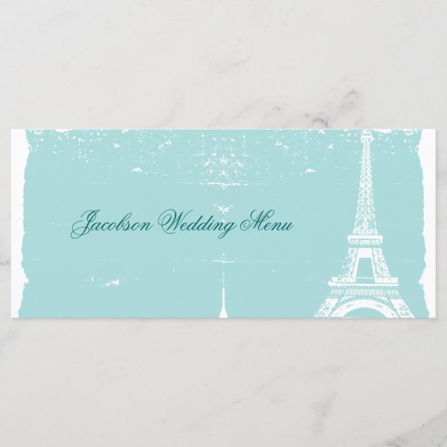 Blue Eiffel Tower Wedding Menus Menükarte (Vorderseite)