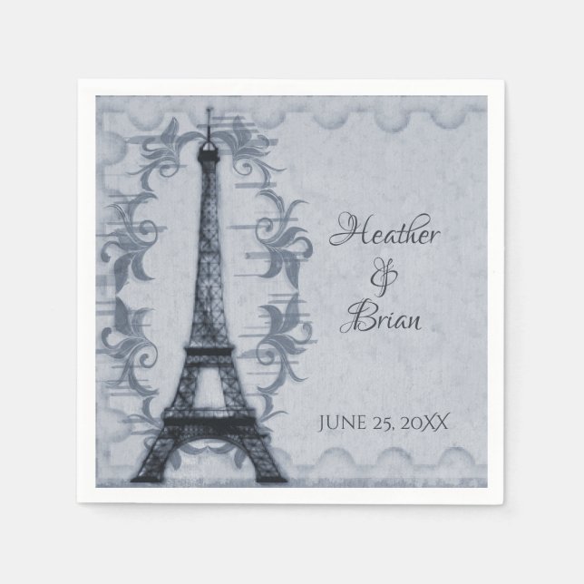 Blue Eiffel Tower Wedpaper Napkins Serviette (Vorderseite)