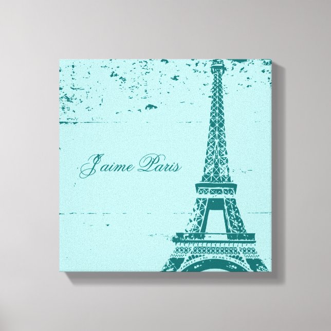 Blue Eiffel Tower Wrapped Canvas Art Leinwanddruck (Vorderseite)