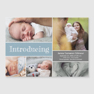 Blue Einführung Baby Boy Foto Collage Magnetkarte