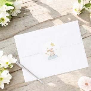 Blue Einige Bunny Yellow Stars Ballon Runder Aufkleber