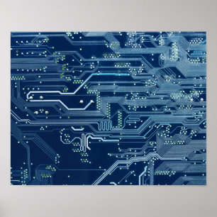 blue electronic circuit board computer pattern poster