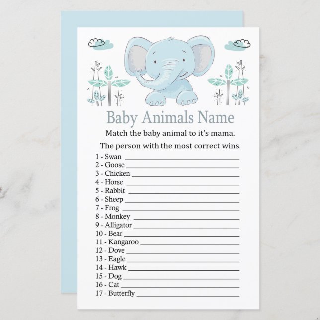 Blue Elefant Baby Animals Name Game (Vorne/Hinten)