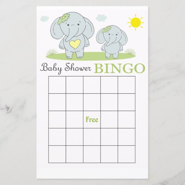 Blue Elefant Baby Dusche Bingokarte (Vorderseite)