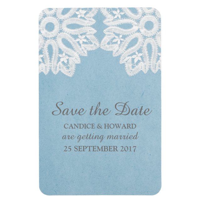 Blue Elegance Lace Save the Date Flexi Magnet (Vertikal)