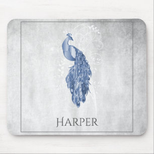 Blue Elegance Peacock Personalisiert Mouse Pad Mousepad