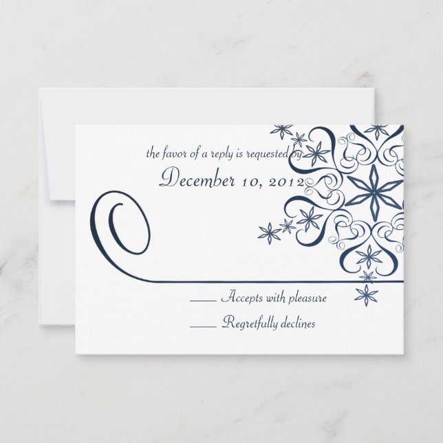 Blue Elegance Response Card Snowflake RSVP Karte (Vorderseite)