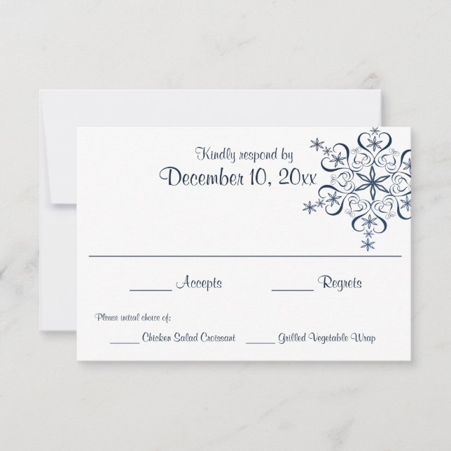Blue Elegance Response Card Snowflake RSVP Karte (Vorderseite)