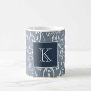 Blue Elegant Blüh Monogram Tasse