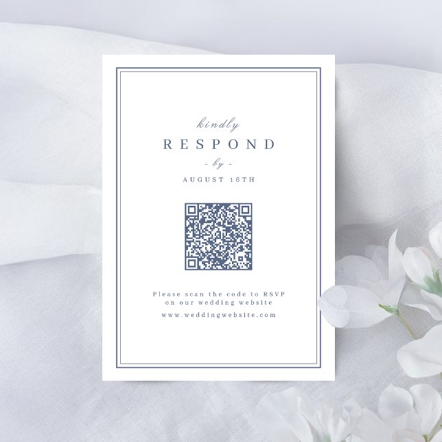 Blue Elegant borders gold classy QR code wedding RSVP Karte (Blue Elegant borders gold classy QR code wedding RSVP Card)