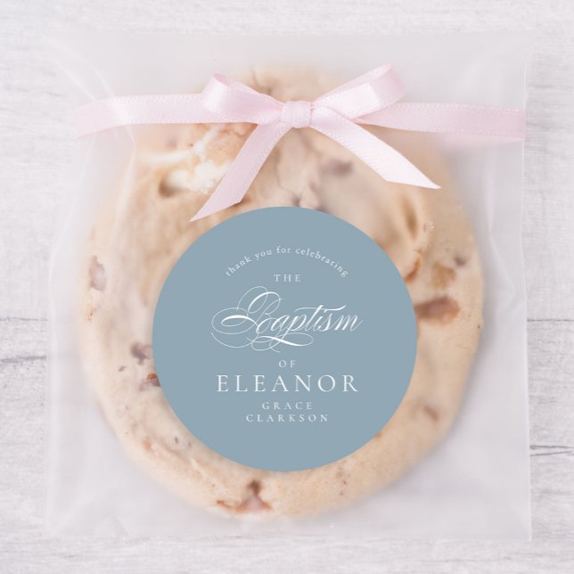 Blue Elegant Calligraphy Baptisc Vielen Dank Runder Aufkleber (Von Creator hochgeladen)