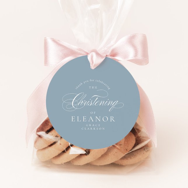 Blue Elegant Calligraphy Christening Vielen Dank Geschenkanhänger (Von Creator hochgeladen)