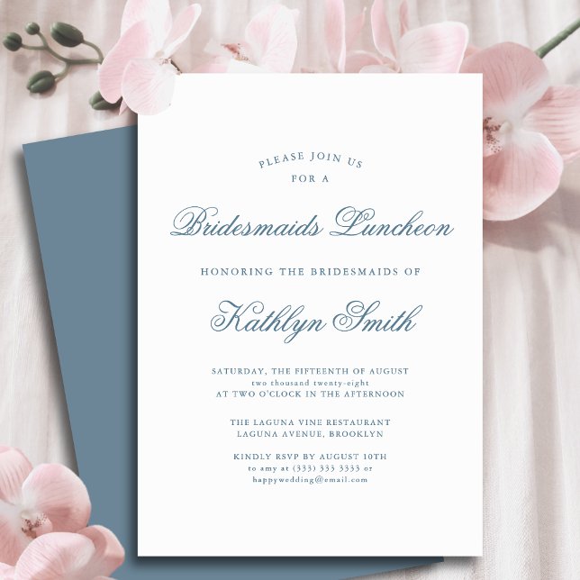 Blue Elegant Classic Script Bridesmaids Luncheon Einladung (Von Creator hochgeladen)