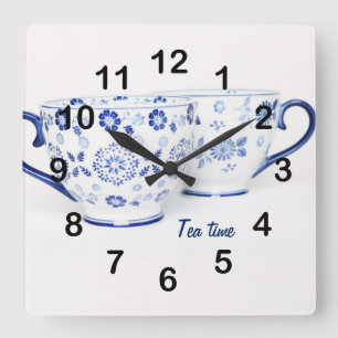 Blue Elegant classic tea cup Quadratische Wanduhr