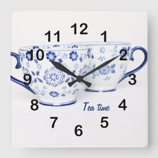 Blue Elegant classic tea cup Quadratische Wanduhr (Vorderseite)