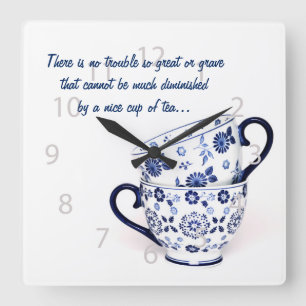 Blue Elegant classic tea cup Quadratische Wanduhr