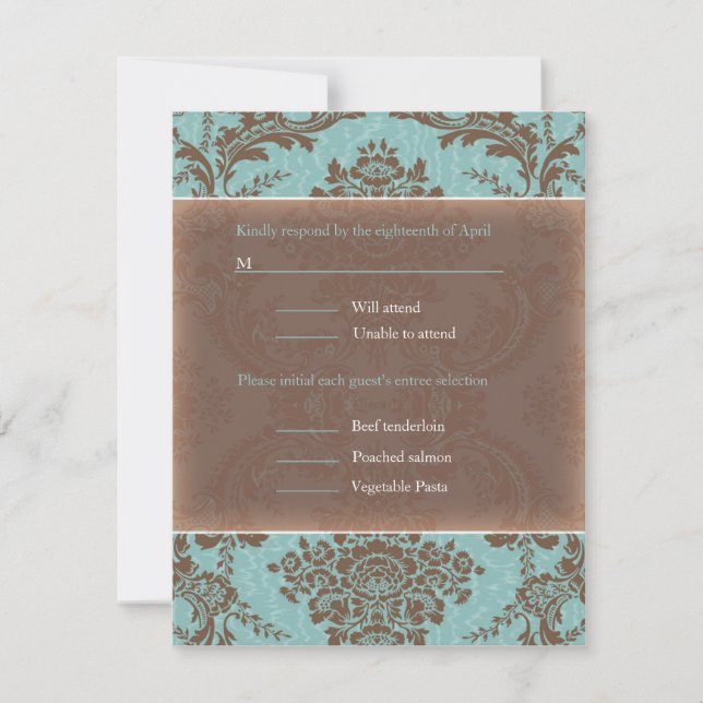 Blue Elegant Damask Hochzeit UAWG RSVP Karte (Vorderseite)