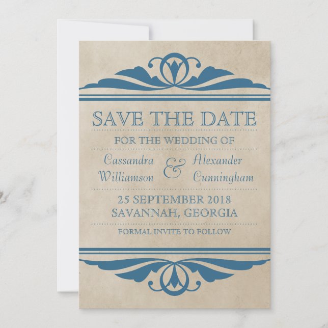 Blue Elegant Deko Save the Date einladen (Vorderseite)