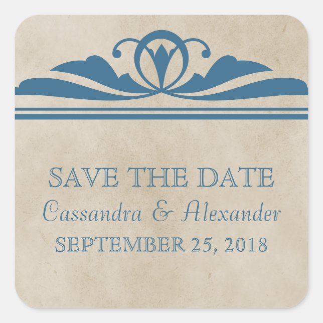 Blue Elegant Deko Save the Date Stickers (Vorderseite)