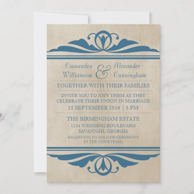 Blue Elegant Deko Wedding Invite Einladung (Vorderseite)