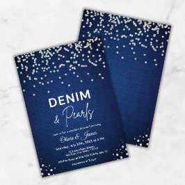 Blue Elegant Denim and Pearls Couple's Dusche Einladung