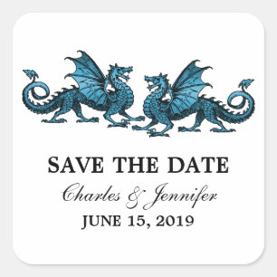 Blue Elegant Dragons Save the Date Stickers