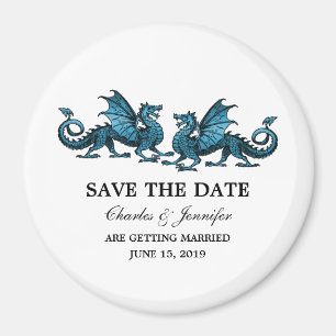 Blue Elegant Dragons Speichern Sie das Date Magnet