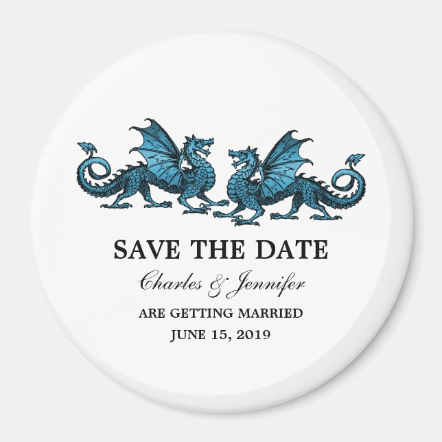 Blue Elegant Dragons Speichern Sie das Date Magnet (Vorne)