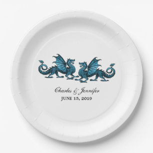 Blue Elegant Dragons Wedding Paper Teller