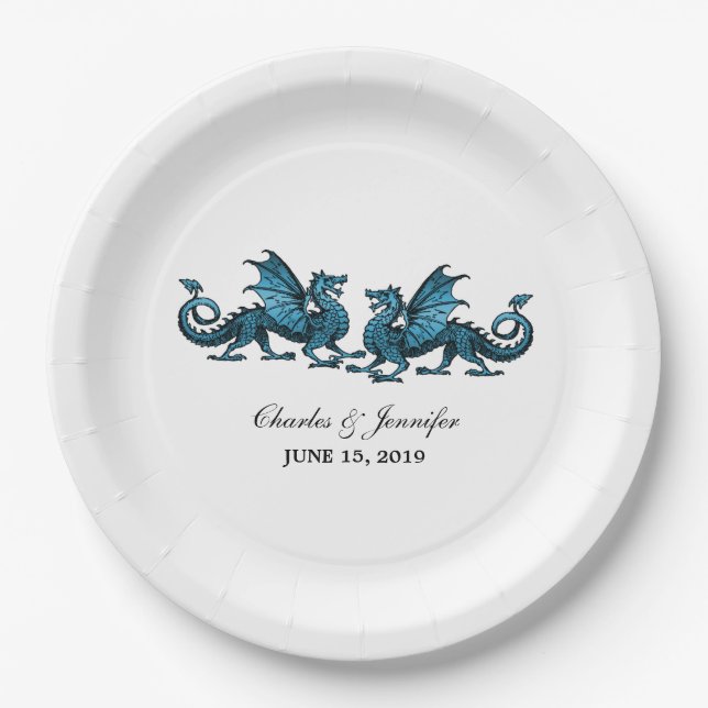 Blue Elegant Dragons Wedding Paper Teller (Vorderseite)