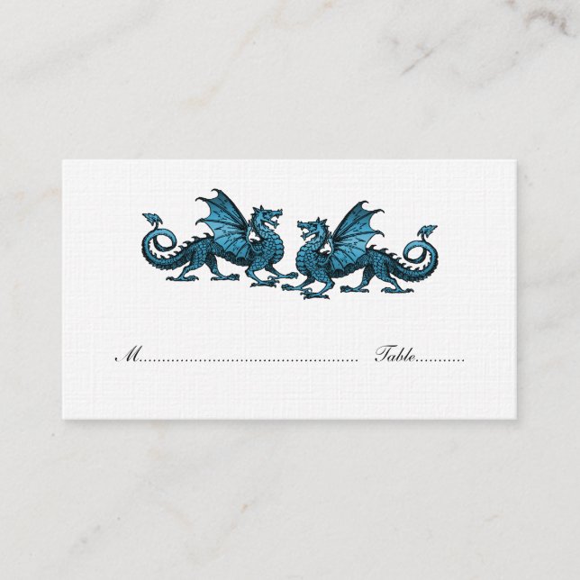 Blue Elegant Dragons Wedding Platzkarte (Vorderseite)