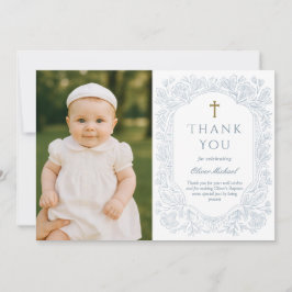 Blue Elegant Floral Baptism Thank You Card Einladung